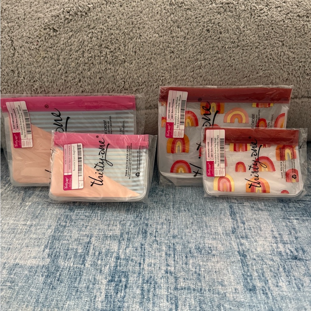 Thirty-One Reusable Snack Rainbow and Stripe Pouch Collection